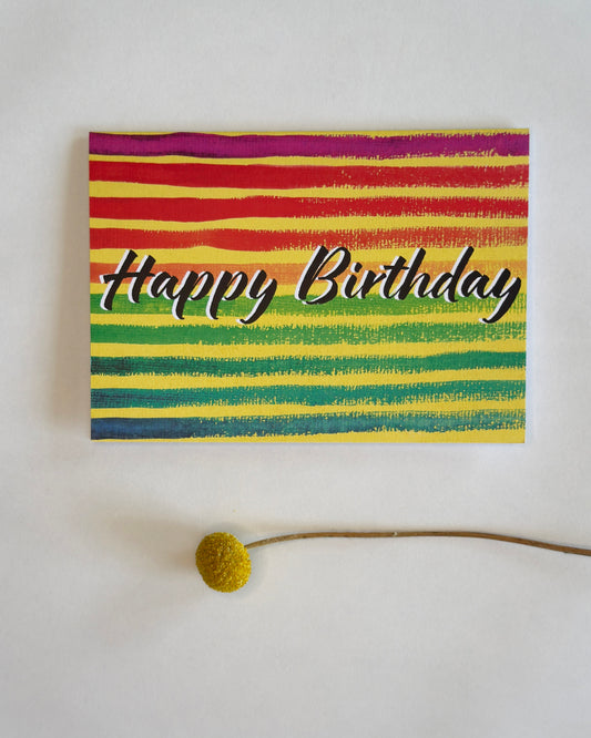 WATERCOLOR RAINBOW HORIZONTAL STRIPE BIRTHDAY CARD - 10 PACK