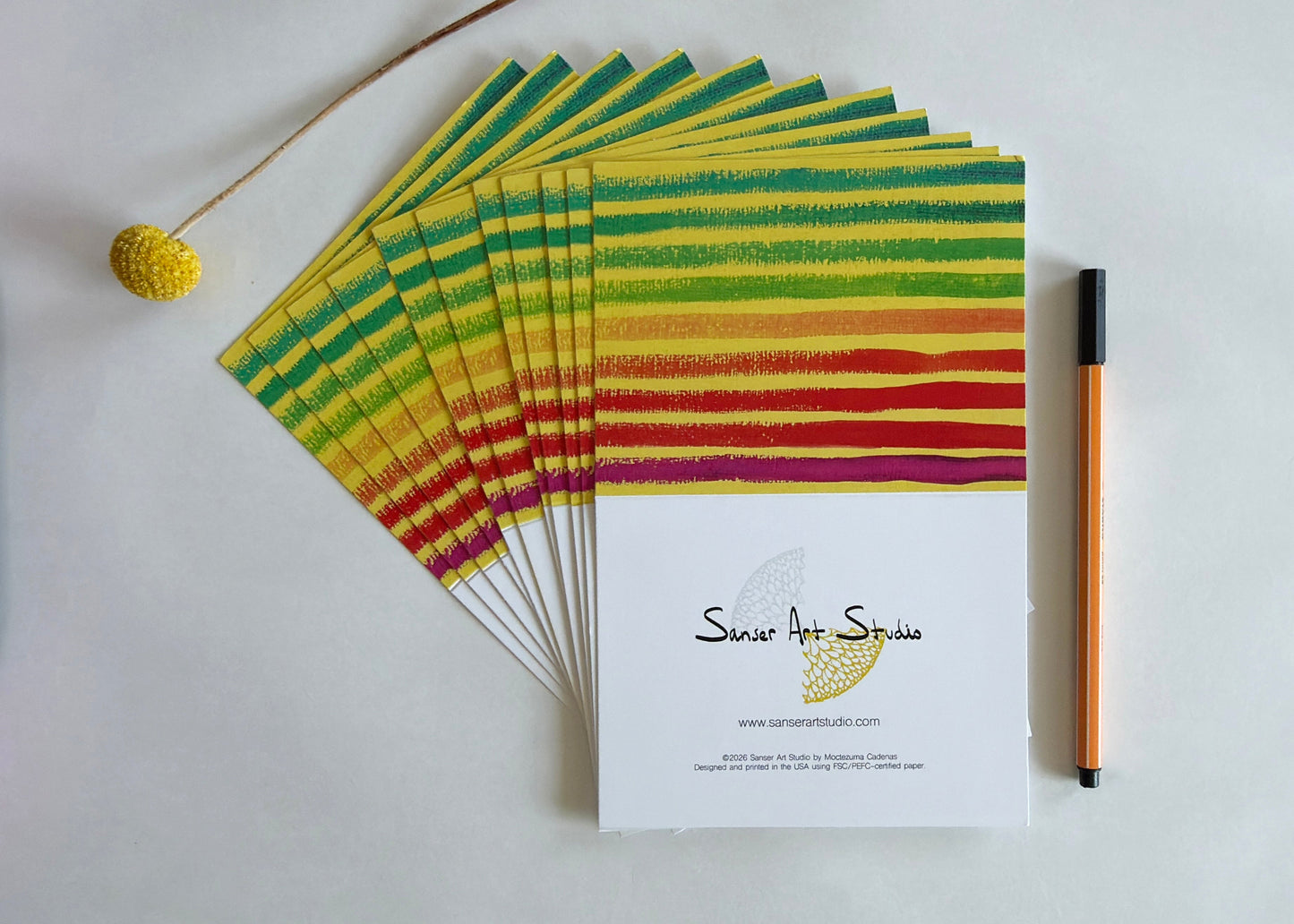WATERCOLOR RAINBOW HORIZONTAL STRIPE BLANK NOTE CARD - 10 PACK