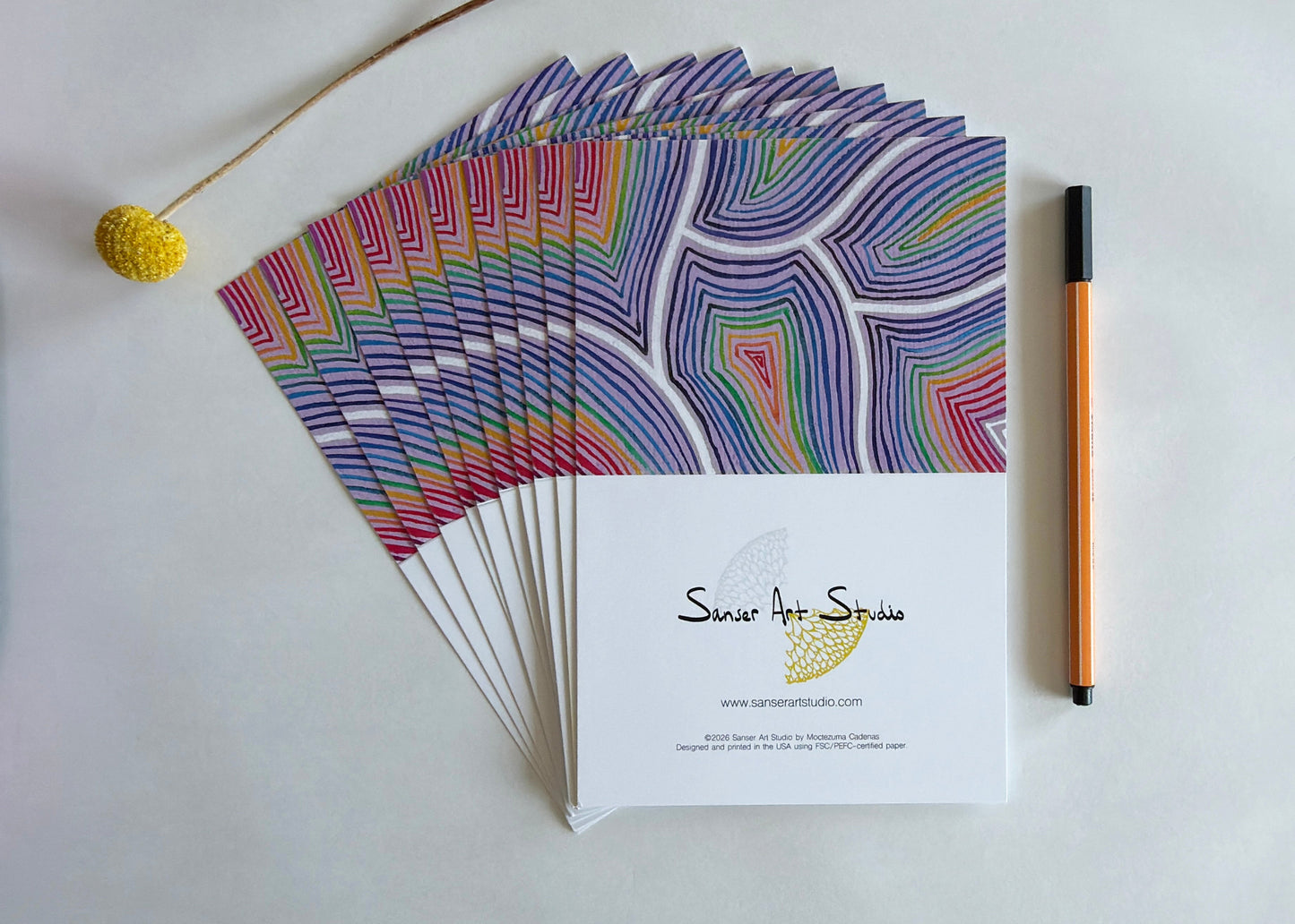 WATERCOLOR RAINBOW KALEIDO BLANK NOTE CARD - 10 PACK