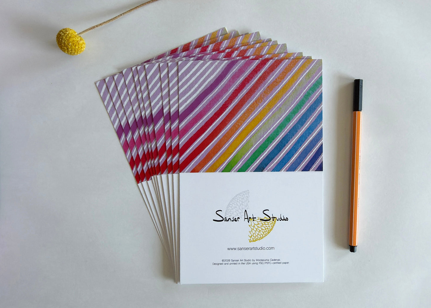 WATERCOLOR RAINBOW PRISM BLANK NOTE CARD - 10 PACK