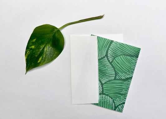 GREEN CALATHEA  BOTANICAL PRINT BLANK NOTE CARD - 10 PACK